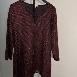 Ava James Women's Black and Red Metallic Threaded Elegant Shirt Size 2X